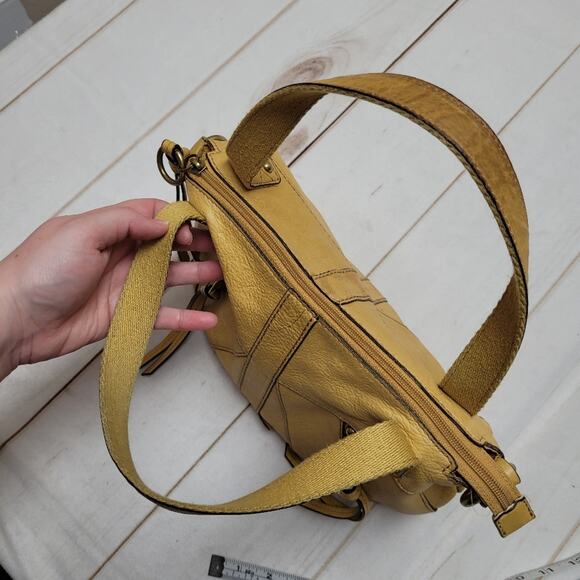 Fossil yellow mustard pebbled leather satchel bag shoulder purse - Picture 11 of 13